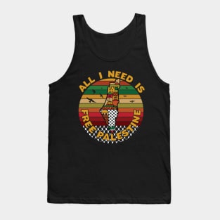 All I Need Is Free Palestine, Palestine Map Kufiya Holy Land Freedom Solidarity Design - Lght Tank Top